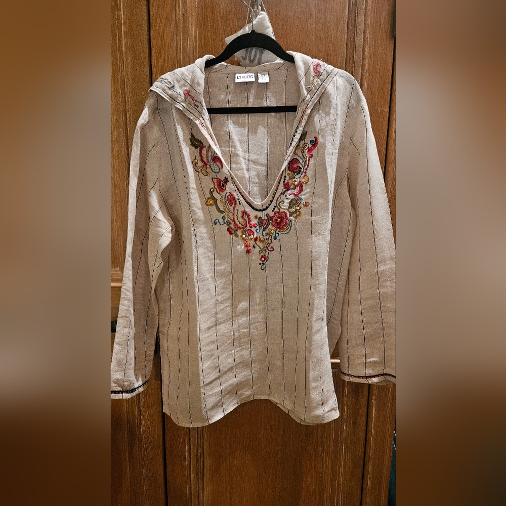 Chico's Linen embroidered hoodie